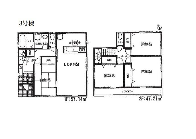 Floor plan. (3 Building), Price 26,800,000 yen, 4LDK, Land area 166.53 sq m , Building area 104.35 sq m