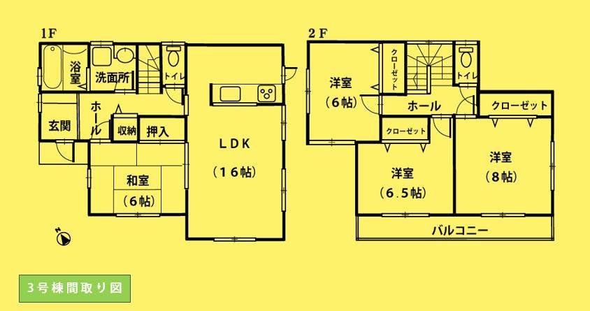Floor plan. (3 Building), Price 26,800,000 yen, 4LDK, Land area 137.78 sq m , Building area 104.34 sq m