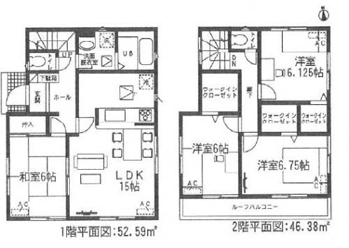 Floor plan. (1 Building), Price 23,300,000 yen, 4LDK, Land area 141.83 sq m , Building area 98.97 sq m