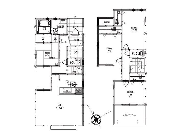 Floor plan. (6), Price 34,900,000 yen, 4LDK, Land area 143.59 sq m , Building area 105.18 sq m