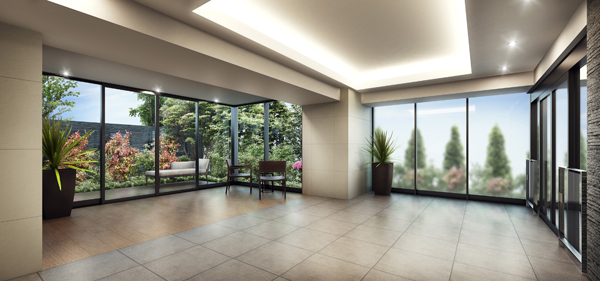 Buildings and facilities. Lounge to relax while admiring the courtyard is provided in a location that followed from the entrance hall (entrance hall and lounge Rendering illustrations. In fact a slightly different)