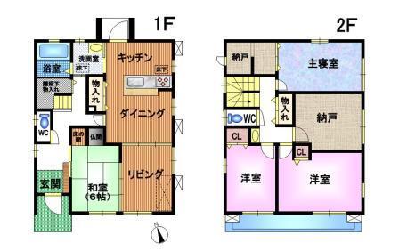 Floor plan. 34,500,000 yen, 4LDK + 2S (storeroom), Land area 160.03 sq m , Building area 65.57 sq m