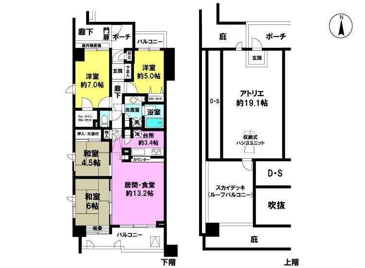 Floor plan. 4LDK + S (storeroom), Price 22,800,000 yen, Footprint 117.57 sq m , Balcony area 13.17 sq m floor plan