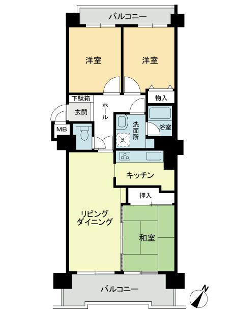 Floor plan. 3LDK, Price 8.3 million yen, Occupied area 74.78 sq m , Balcony area 13.47 sq m floor plan
