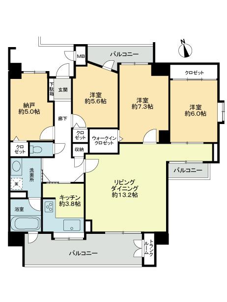 Floor plan. 3LDK + S (storeroom), Price 20.5 million yen, Occupied area 17.99 sq m , Balcony area 17.99 sq m floor plan