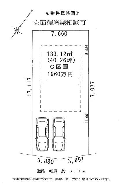 Compartment figure. Land price 19.6 million yen, It is a land area 133.12 sq m south-facing shaping land.