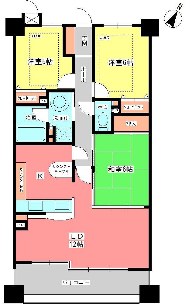 Floor plan. 3LDK, Price 16,900,000 yen, Occupied area 75.84 sq m , Balcony area 9.4 sq m