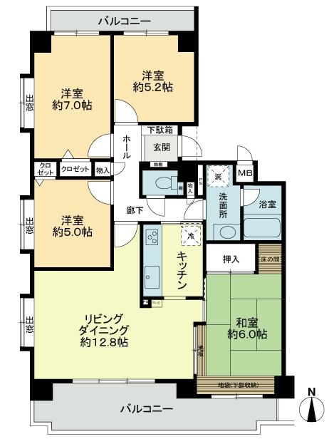 Floor plan. 4LDK, Price 15.8 million yen, Occupied area 87.96 sq m , Balcony area 18.59 sq m