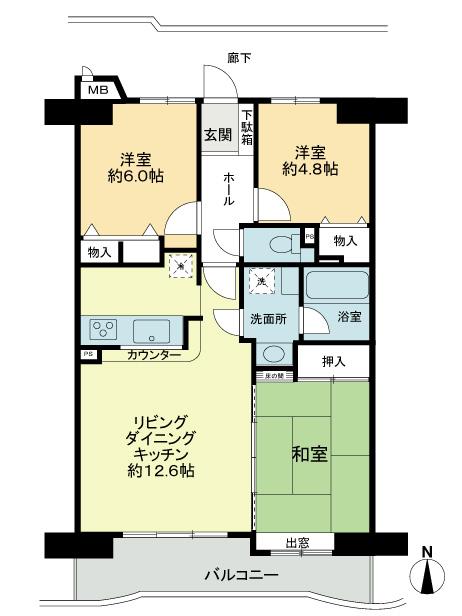 Floor plan. 3LDK, Price 13.8 million yen, Occupied area 70.53 sq m , Balcony area 10.48 sq m Floor