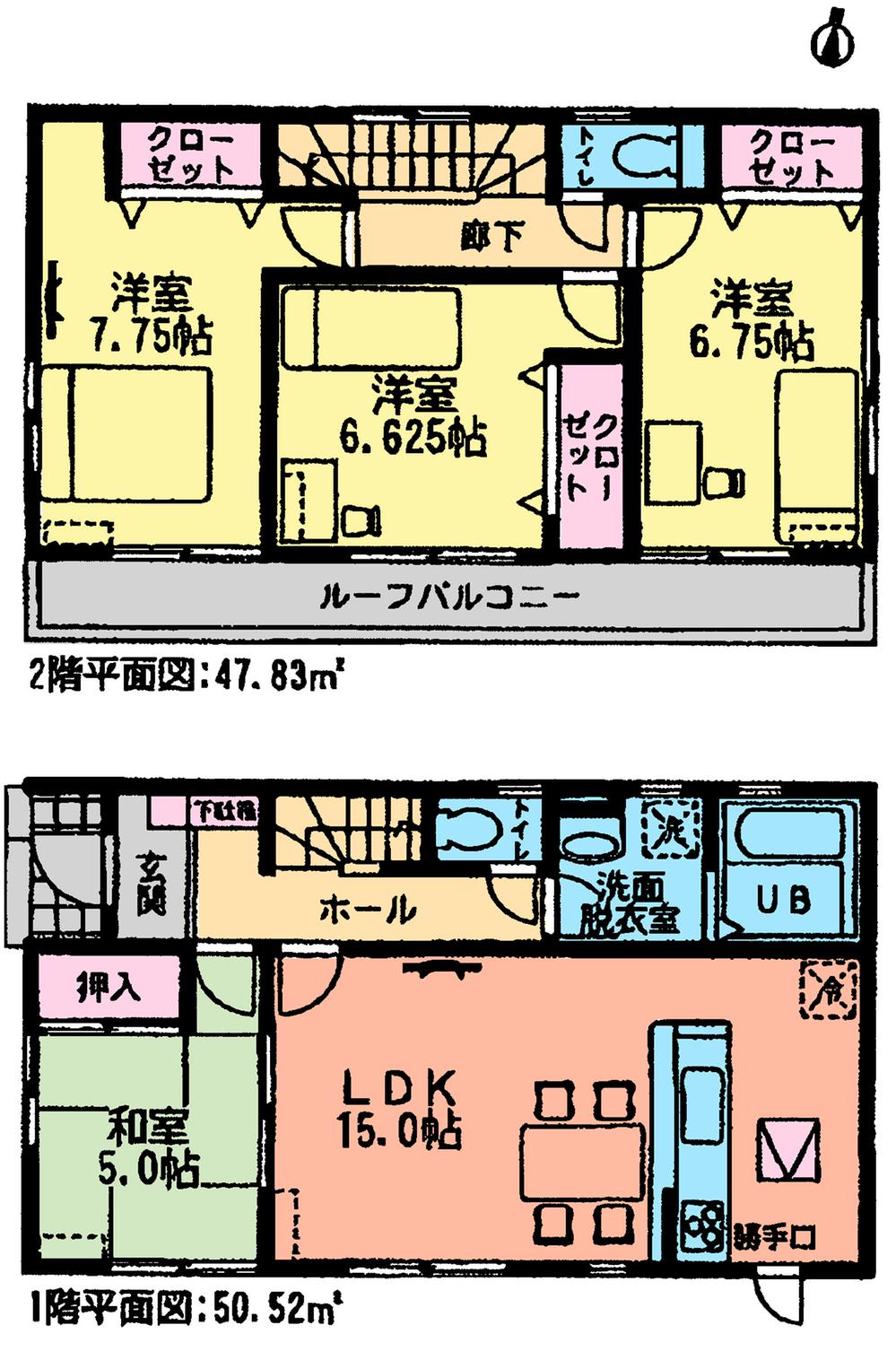 Floor plan. (Building 2), Price 27,800,000 yen, 4LDK, Land area 161 sq m , Building area 98.35 sq m