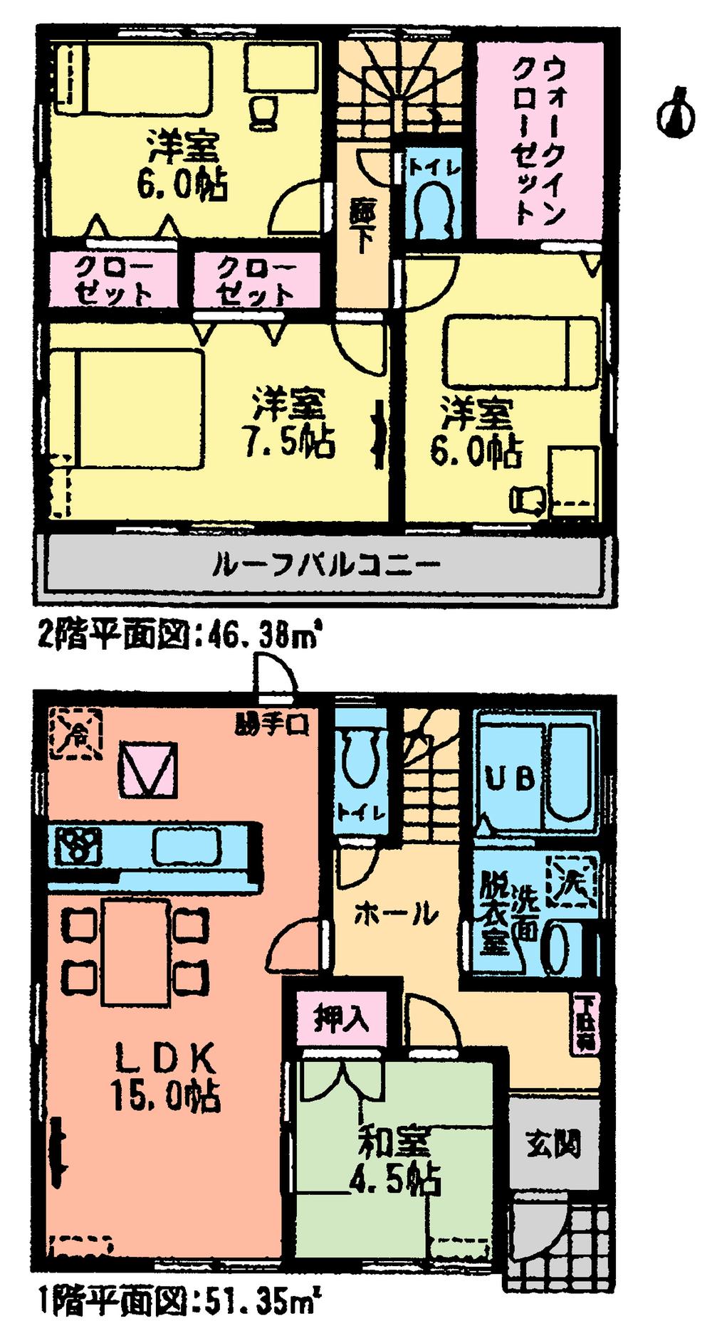 Floor plan. (4 Building), Price 31,800,000 yen, 4LDK, Land area 141 sq m , Building area 98.14 sq m