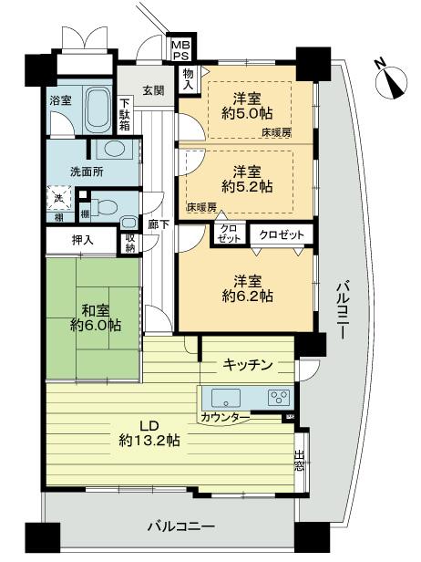 Floor plan. 4LDK, Price 20,900,000 yen, Occupied area 88.58 sq m , Balcony area 29.22 sq m floor plan