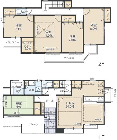Floor plan. (H Building), Price 35,950,000 yen, 5LDK, Land area 155.4 sq m , Building area 142.12 sq m