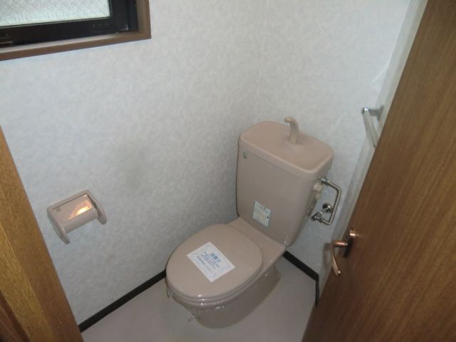 Toilet. It is a small window-conditioned toilet!