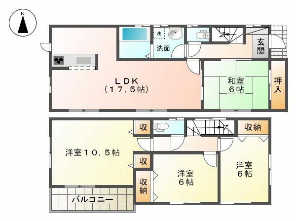 Floor plan. (1 Building), Price 29,800,000 yen, 4LDK, Land area 137.28 sq m , Building area 106 sq m