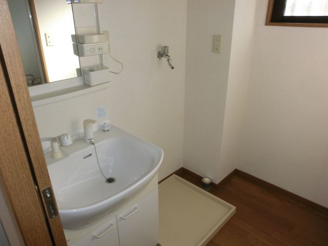 Washroom. Vanity &-room washing machine storage