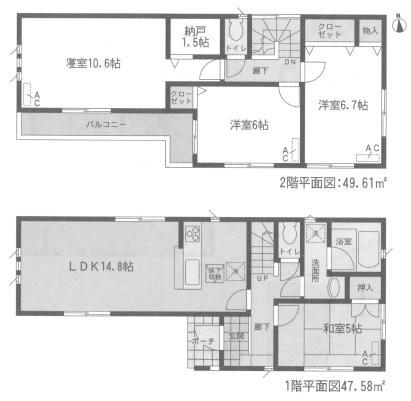 Floor plan. (3 Building), Price 26,900,000 yen, 4LDK+S, Land area 119.83 sq m , Building area 97.19 sq m