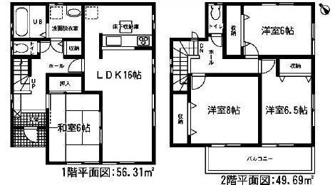 Floor plan. Price 30,800,000 yen, 4LDK, Land area 161.09 sq m , Building area 106 sq m
