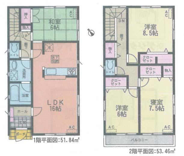 Floor plan. (Building 2), Price 28.8 million yen, 4LDK, Land area 162.9 sq m , Building area 105.3 sq m