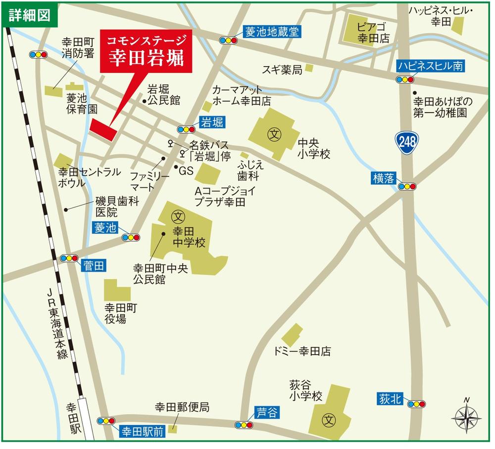 Local guide map. Located in the heart of Kota-cho, Educational institutions, shopping, Happinesuhiru is highly convenient and within a 10-minute walk area is also up to the flush of cultural facilities such as libraries. Including the town, Okazaki, Nishio, It is accessible by car to the main factory of Anjo. 