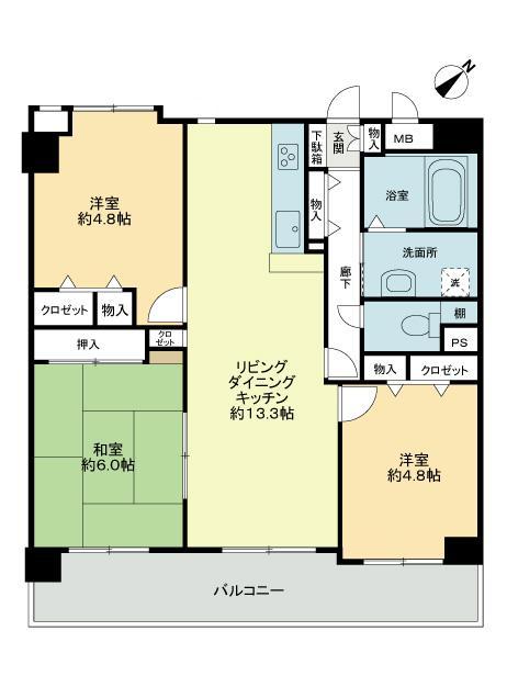 Floor plan. 3LDK, Price 17,900,000 yen, Occupied area 70.16 sq m , Balcony area 11.64 sq m