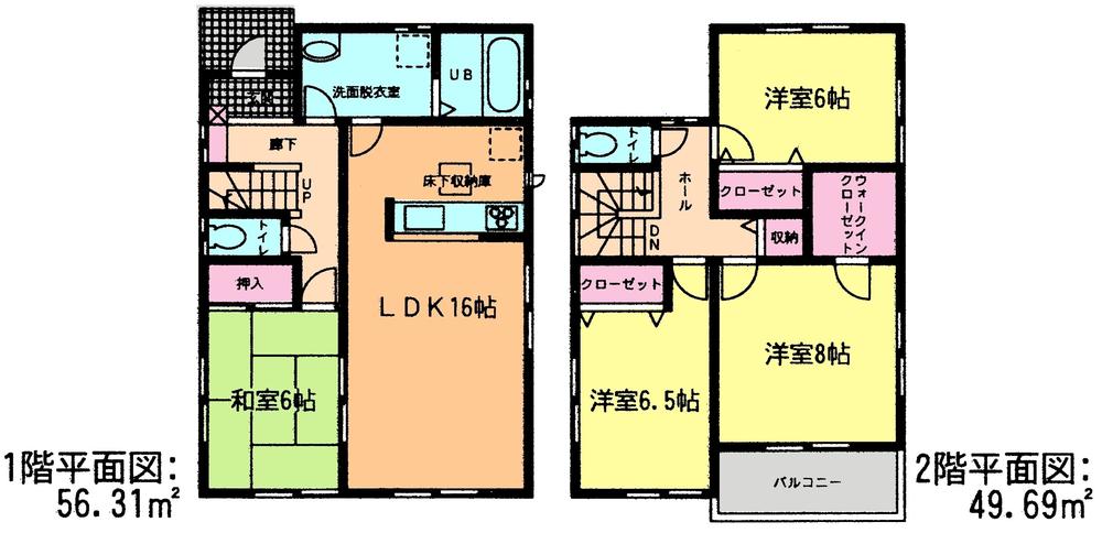 Floor plan. (1 Building), Price 34,800,000 yen, 4LDK, Land area 161.74 sq m , Building area 106 sq m
