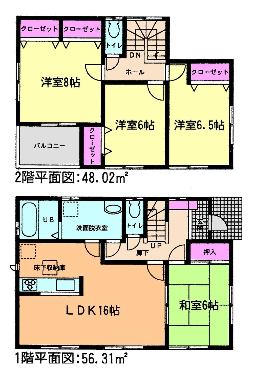 Floor plan. (Building 2), Price 32,800,000 yen, 4LDK, Land area 176 sq m , Building area 104.34 sq m