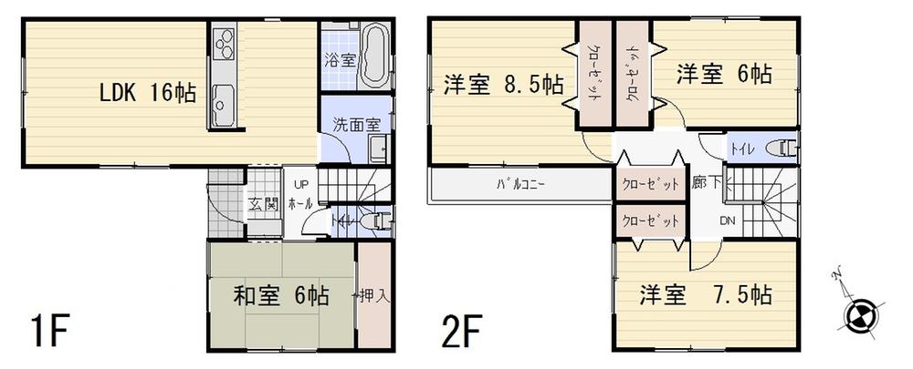 Floor plan. (Building 2), Price 29,800,000 yen, 4LDK, Land area 111.83 sq m , Building area 106 sq m