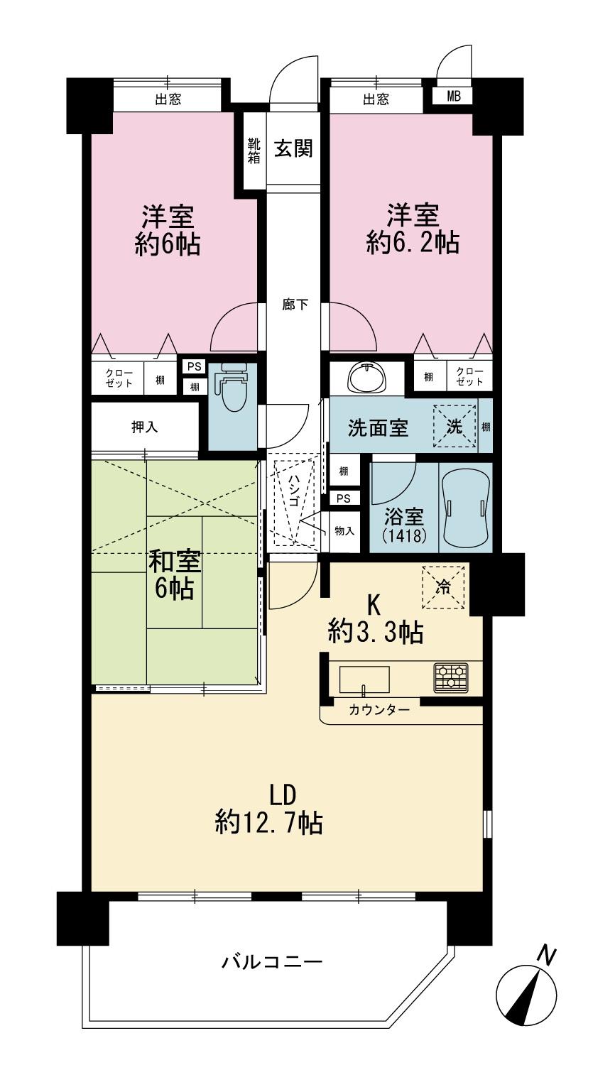 Floor plan. 3LDK, Price 18.5 million yen, Footprint 72.4 sq m , Balcony area 10.68 sq m