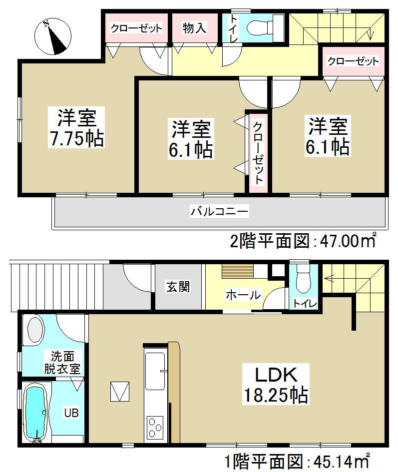 Floor plan. (Building 2), Price 30,300,000 yen, 3LDK, Land area 113.99 sq m , Building area 92.14 sq m