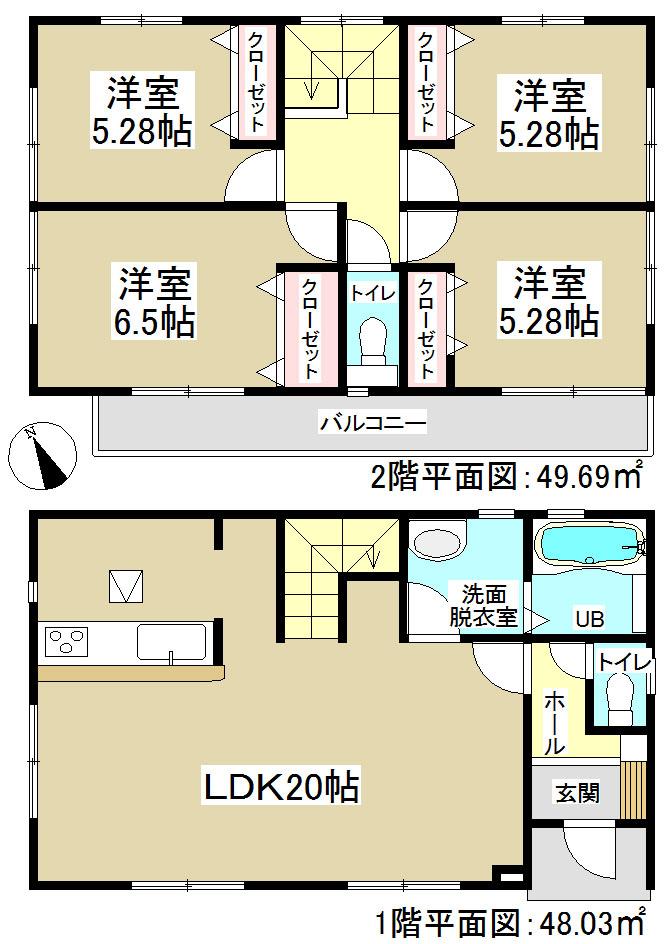 Floor plan. (3 Building), Price 30,300,000 yen, 4LDK, Land area 119.35 sq m , Building area 97.72 sq m