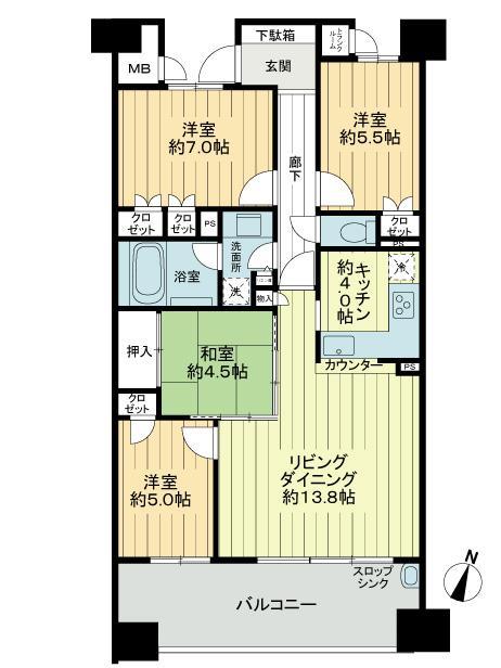 Floor plan. 4LDK, Price 27,800,000 yen, Occupied area 87.11 sq m , Balcony area 12.85 sq m