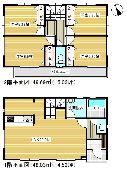 Floor plan. (3 Building), Price 30,300,000 yen, 4LDK, Land area 119.35 sq m , Building area 97.72 sq m
