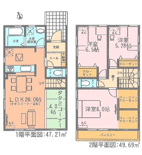 Floor plan. (1 Building), Price 28,300,000 yen, 3LDK, Land area 130.99 sq m , Building area 96.9 sq m