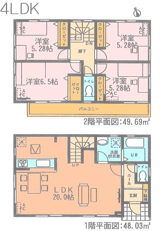 Floor plan. (3 Building), Price 30,300,000 yen, 4LDK, Land area 119.35 sq m , Building area 97.72 sq m