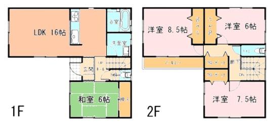 Floor plan. (Building 2), Price 29,800,000 yen, 4LDK, Land area 111.83 sq m , Building area 106 sq m