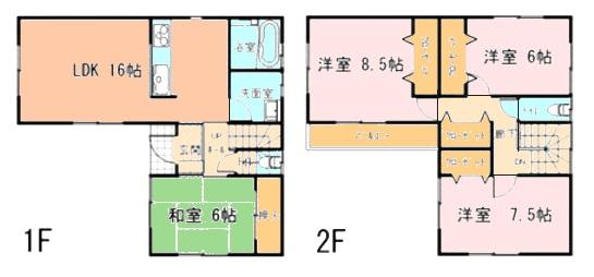 Floor plan. (Building 2), Price 29,800,000 yen, 4LDK, Land area 111.83 sq m , Building area 106 sq m