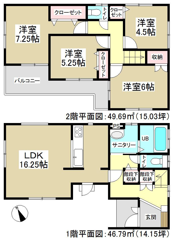 Floor plan. (1 Building), Price 29,800,000 yen, 4LDK, Land area 115.71 sq m , Building area 96.48 sq m