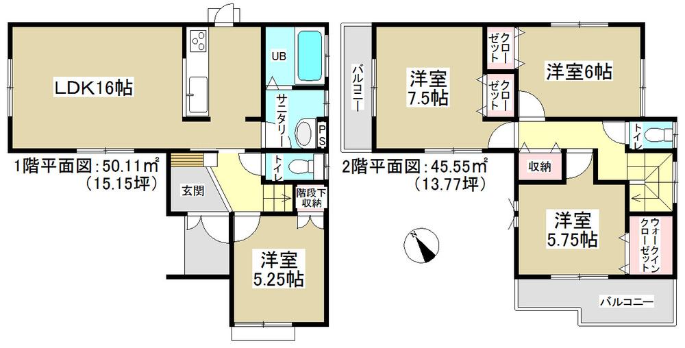 Floor plan. (Building 2), Price 30,800,000 yen, 4LDK, Land area 115.72 sq m , Building area 95.66 sq m