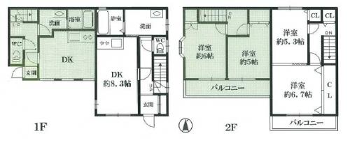 Floor plan. 22.5 million yen, 4DDKK, Land area 105.7 sq m , Building area 98.27 sq m