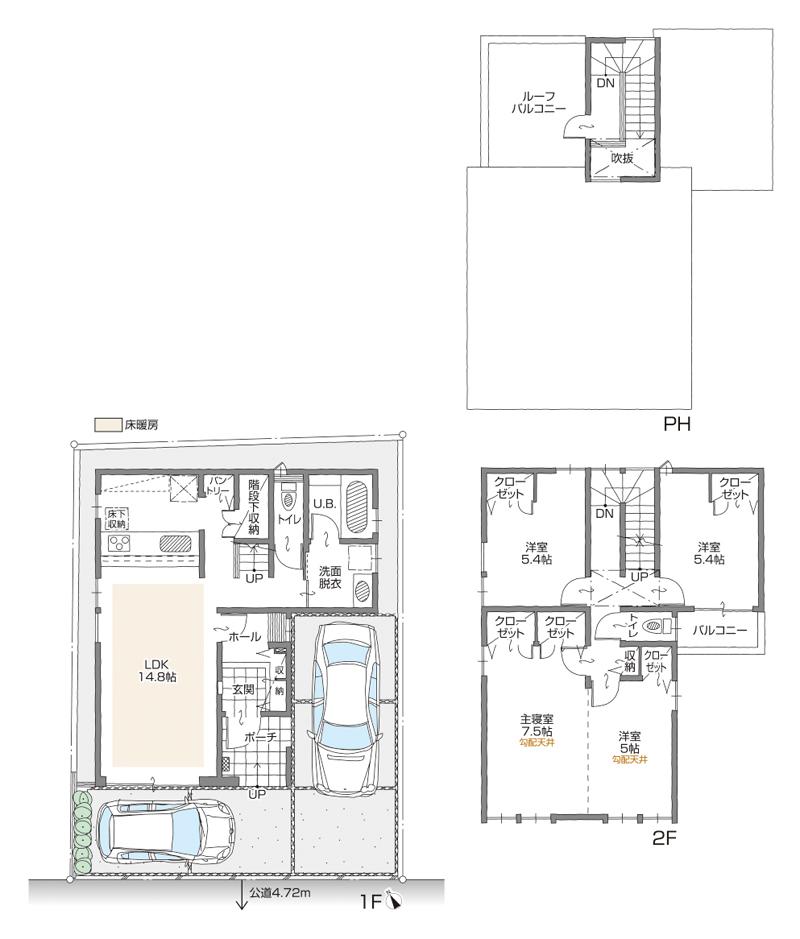 Floor plan. (B Building), Price 36,800,000 yen, 4LDK, Land area 100.51 sq m , Building area 105.59 sq m