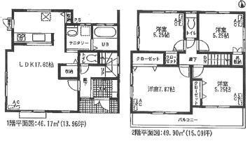 Floor plan. (1 Building), Price 28.8 million yen, 4LDK, Land area 146.95 sq m , Building area 96.07 sq m