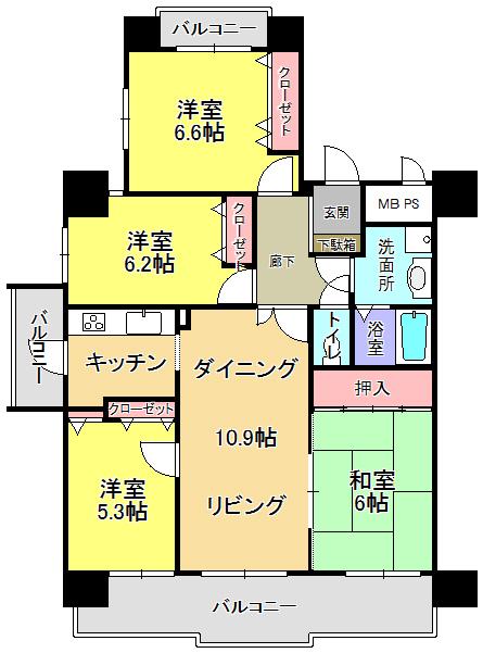 Floor plan. 4LDK, Price 14.7 million yen, Occupied area 82.75 sq m , Balcony area 19.33 sq m