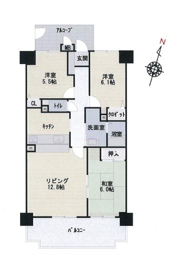 Floor plan. 3LDK, Price 10 million yen, Occupied area 75.37 sq m , Balcony area 11.33 sq m