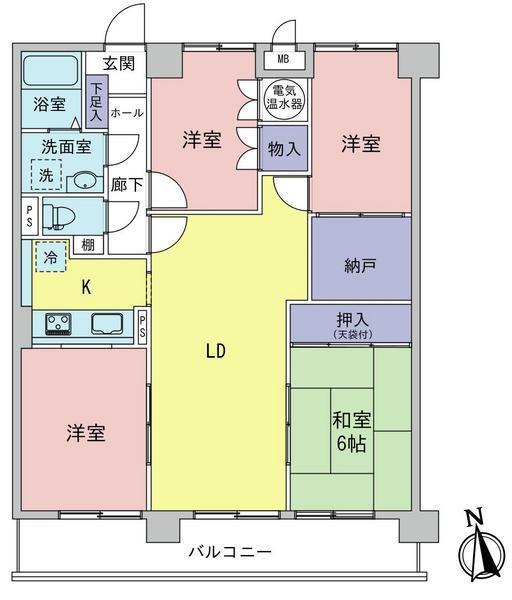 Floor plan. 4LDK+S, Price 12,880,000 yen, Occupied area 79.28 sq m , Balcony area 12.37 sq m