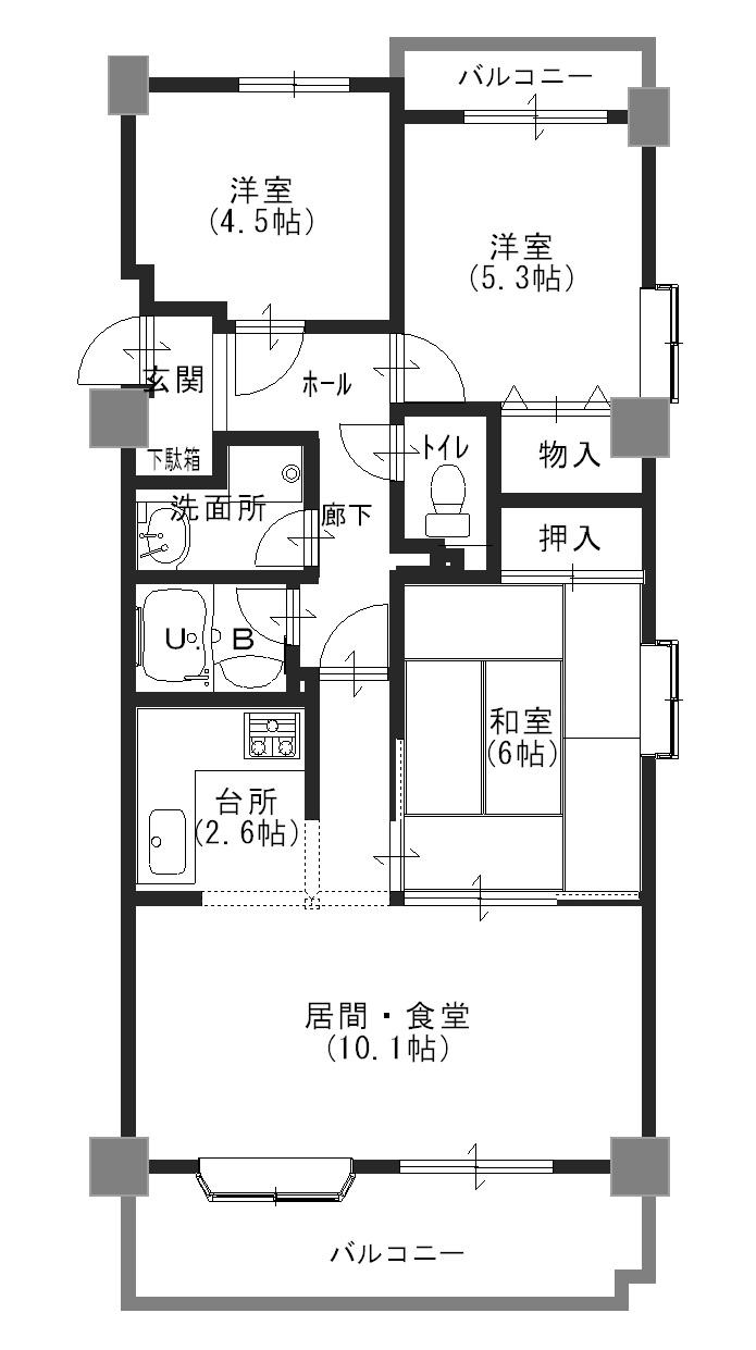 Floor plan. 3LDK, Price 12.8 million yen, Occupied area 65.58 sq m , Balcony area 10.77 sq m