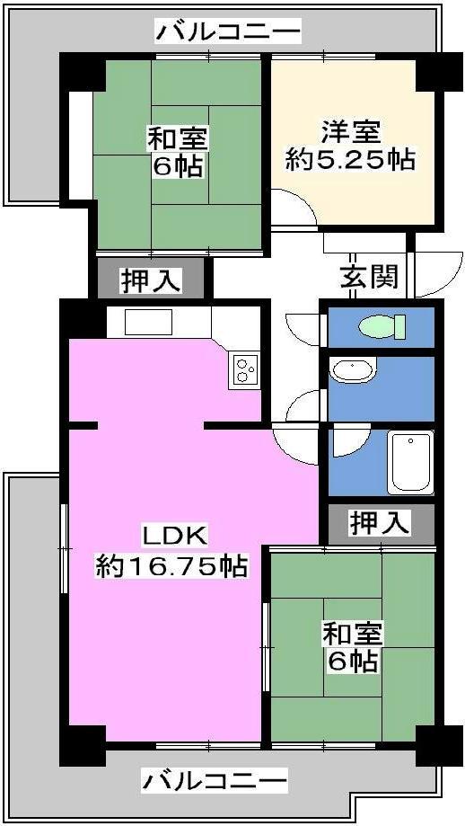 Floor plan. 3LDK, Price 6.8 million yen, Occupied area 73.02 sq m , Balcony area 23.08 sq m