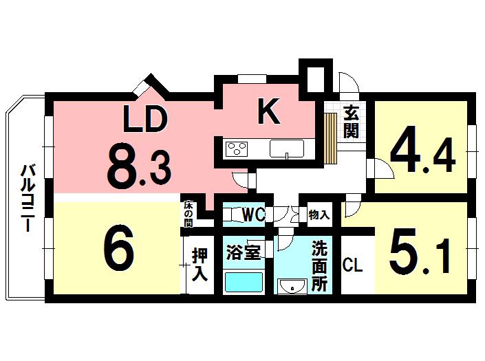 Floor plan. 3LDK, Price 9.8 million yen, Occupied area 63.98 sq m , Balcony area 7.22 sq m