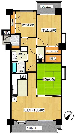 Floor plan. 3LDK, Price 12.8 million yen, Occupied area 65.58 sq m , Balcony area 10.77 sq m floor plan