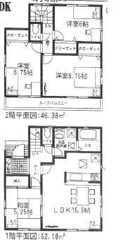 Floor plan. (3 Building), Price 29,800,000 yen, 4LDK, Land area 161.99 sq m , Building area 98.56 sq m